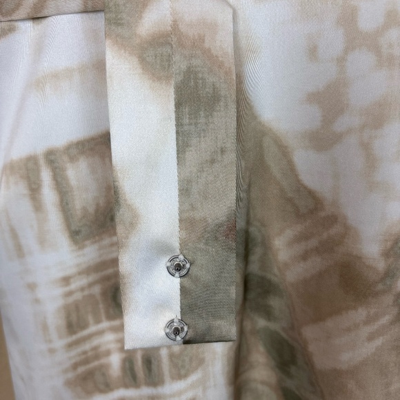 Tahari Satin Abstract Ivory/Brown Animal Print Sheath Sleeveless Lined Dress - Picture 7 of 13